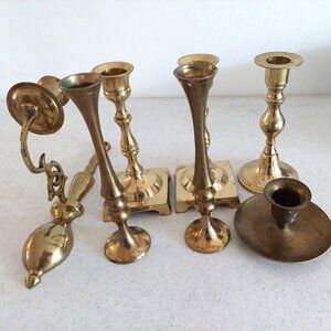 Vintage MCM SOLID BRASS Graduated Candlestick Candle Holders 7 pieces